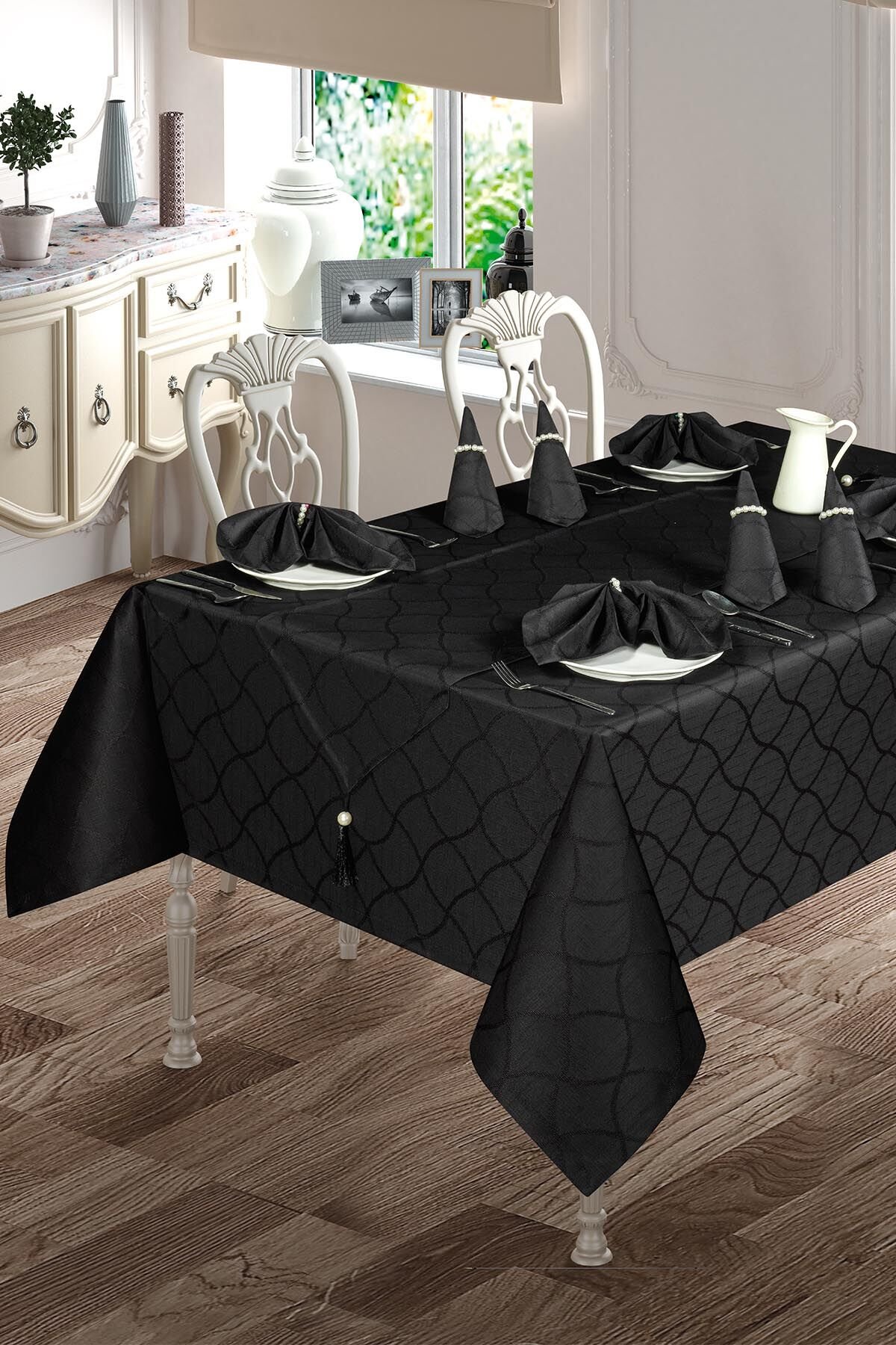 Tina Lüx Jakar Desenli Masa Örtüsü Takımı 160x220cm 12 Kişilik