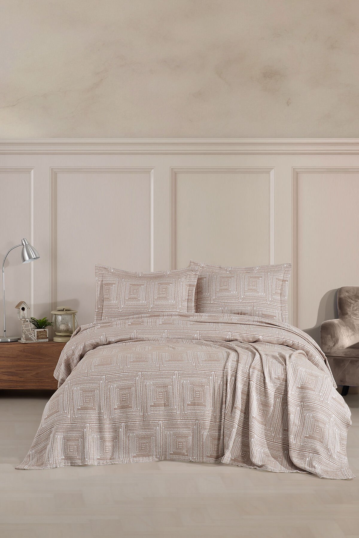 Concorde Çift Kişilik Yatak Örtüsü ve Pike Seti 230x240cm Bej