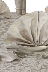 Vip Cotton Masa Örtüsü Seti 160x220 cm 12 Kişilik Kahverengi̇
