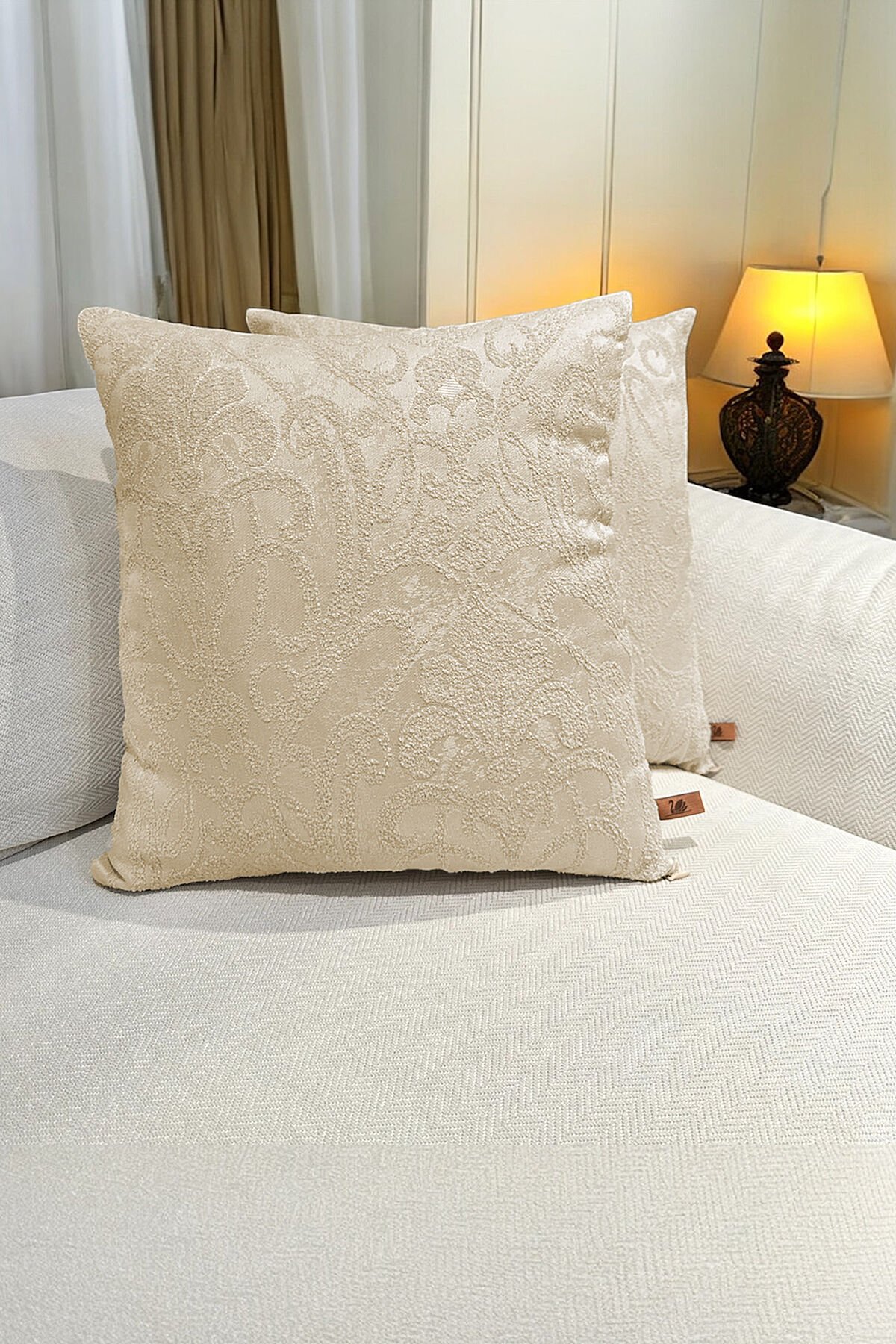 Bella Jakar Özel Tasarım 2'li Dekoratif Kırlent Kılıfı 43x43 cm Bej