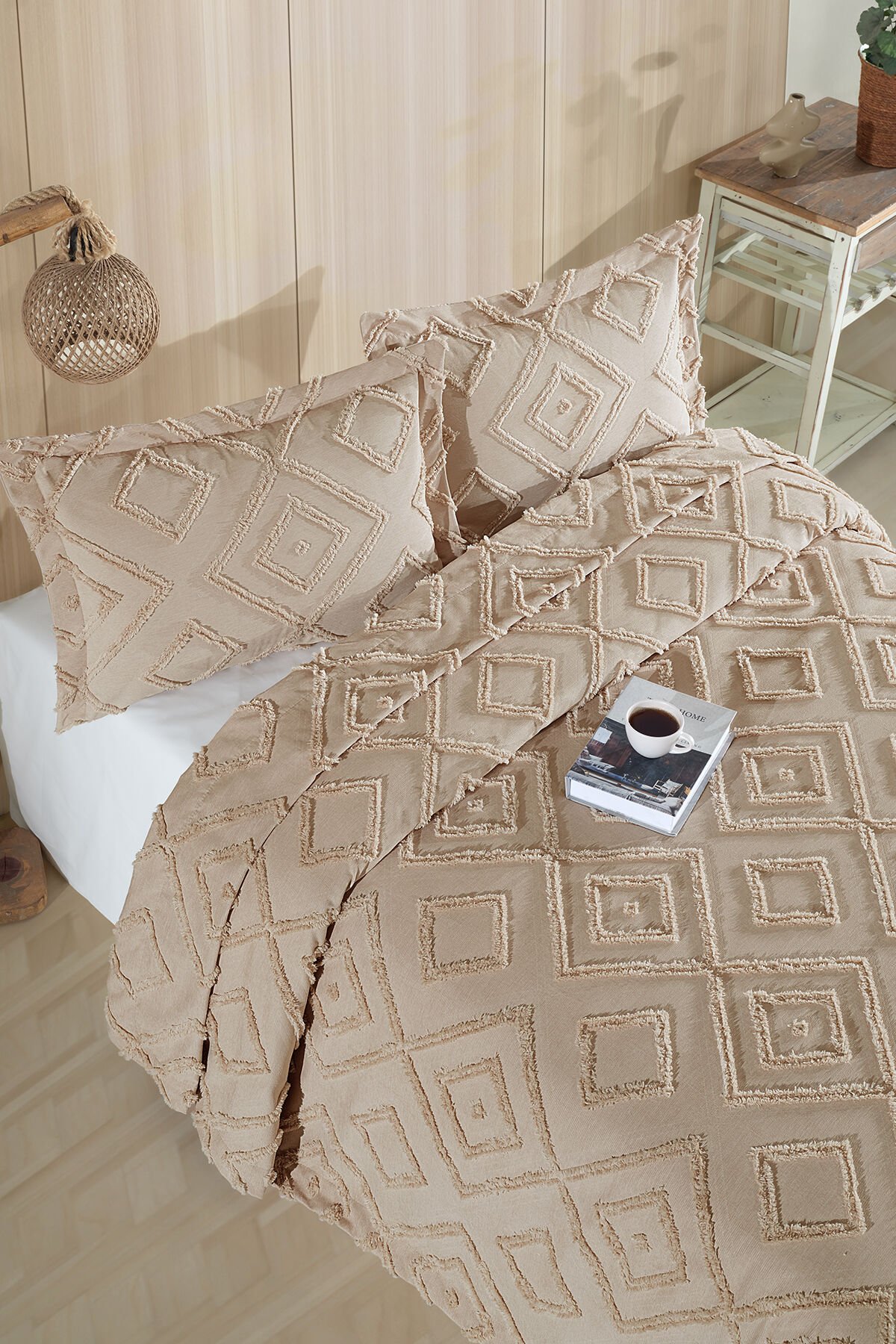 Melodi İskandinav Çift Kişilik Bohem Püsküllü Yatak Örtüsü Seti 240x250 cm