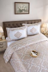 Vanetta Pano Jakarlı Çift Kişilik Modern Yatak Örtüsü Takımı 3 Parça 240x260cm Bej