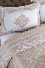 Vanetta Pano Jakarlı Çift Kişilik Modern Yatak Örtüsü Takımı 3 Parça 240x260cm Bej