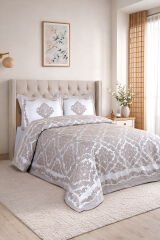 Vanetta Pano Jakarlı Çift Kişilik Modern Yatak Örtüsü Takımı 3 Parça 240x260cm Kahverengi̇