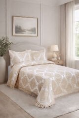 Floransa Jakarlı Fransız Dantelli Modern Çift Kişilik Yatak Örtüsü Takımı 240x250cm