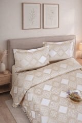 Likya Jakarlı Fransız Dantelli Modern Çift Kişilik Yatak Örtüsü Takımı 240x250cm