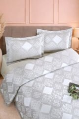 Likya Jakarlı Fransız Dantelli Modern Çift Kişilik Yatak Örtüsü Takımı 240x250cm Gri̇