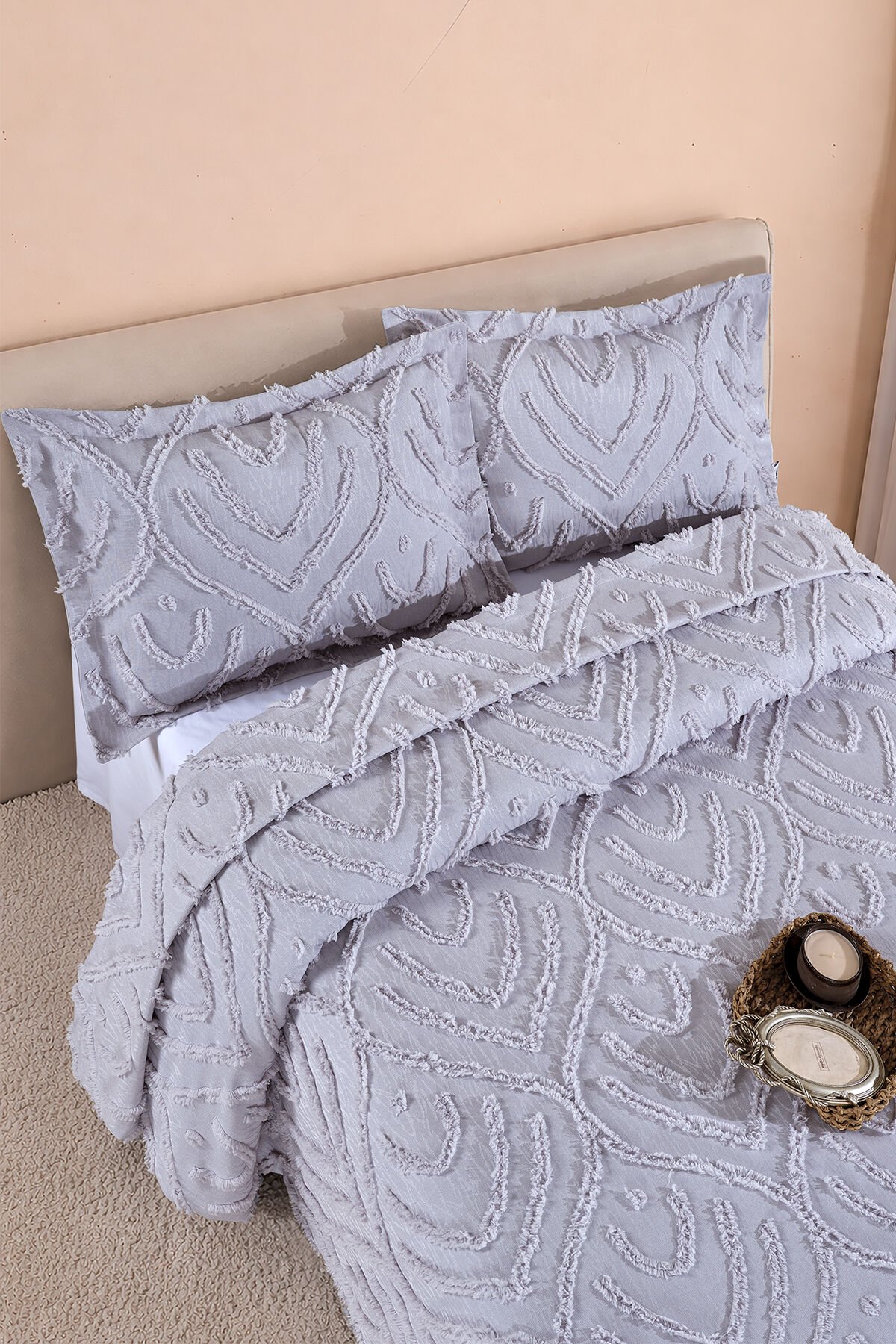 Mariva İskandinav Çift Kişilik Bohem Püsküllü Yatak Örtüsü Takımı 240x250 cm Gri̇