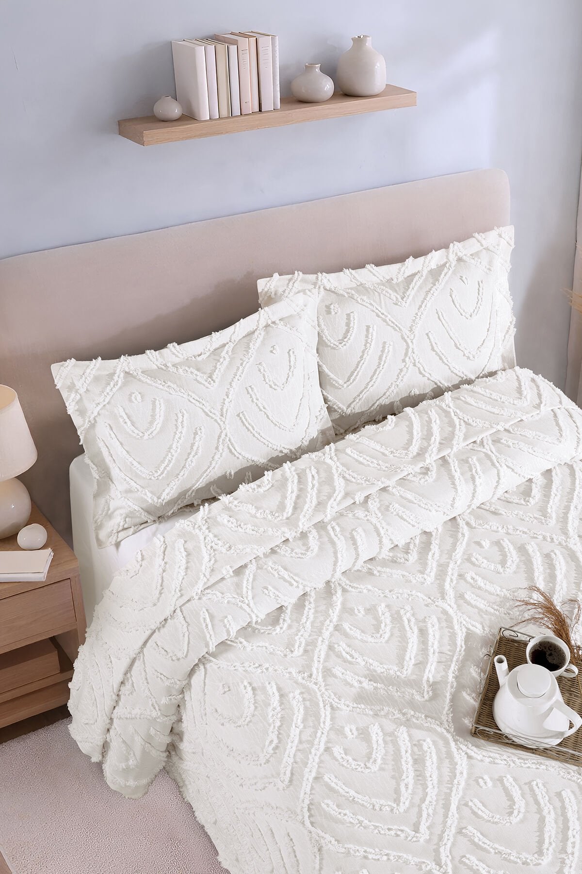 Mariva İskandinav Çift Kişilik Bohem Püsküllü Yatak Örtüsü Takımı 240x250 cm Krem