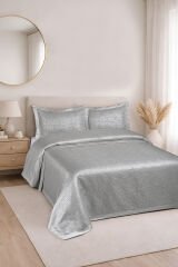 Hermira Jakarlı Çift Kişilik Modern Yatak Örtüsü Takımı 3 Parça 240x250cm Gri̇