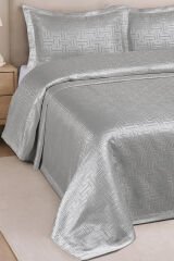 Hermira Jakarlı Çift Kişilik Modern Yatak Örtüsü Takımı 3 Parça 240x250cm Gri̇